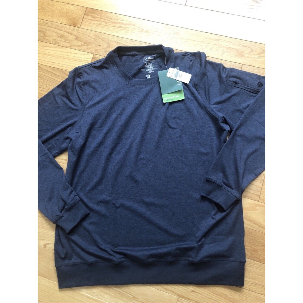LL Bean Mens Traditional Fit Long Sleeve T-Shirt Navy Blue Large Tall NWT